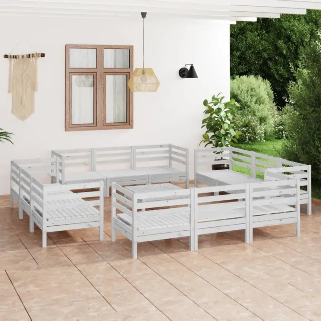 13-tlg. Garten-Lounge-Set Weiß Kiefer Massivholz
