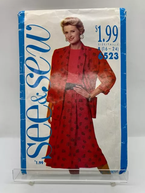Vintage Butterick 6523 Misses’ Jacket, Top & Skirt Pattern Sz 16–24 UNCUT