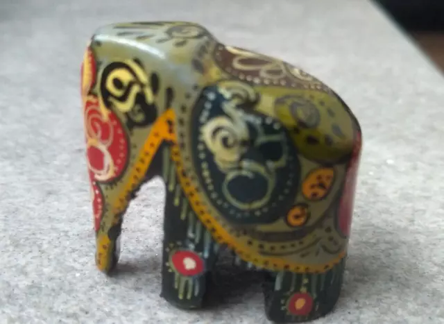 Wooden hand made Indian Painted Mini Elephant Statue Figure  3 cm Tall