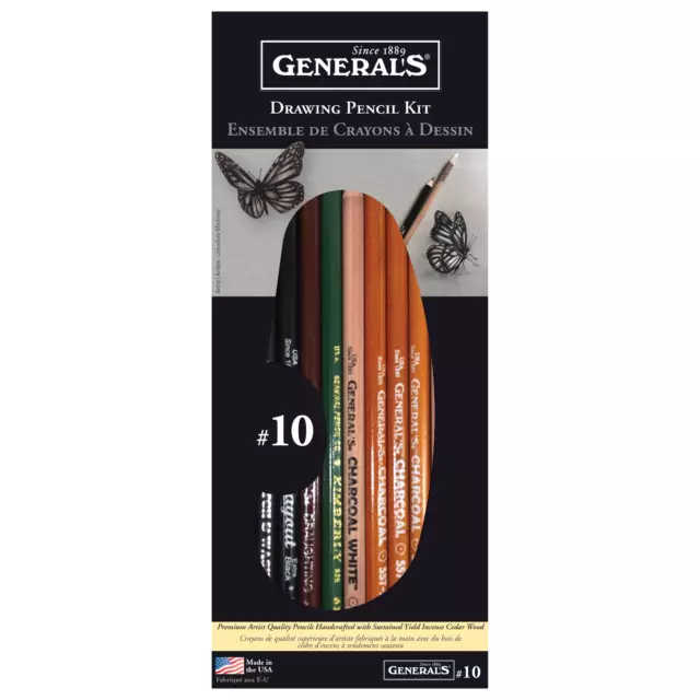 General Pencil Drawing Pencil Kit #10 Set General's, 13 Pieces Charcoal Graphite