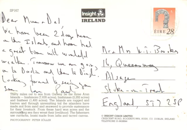 c17039  Aran Islands Co Galway Ireland postcard 1994 stamp 3