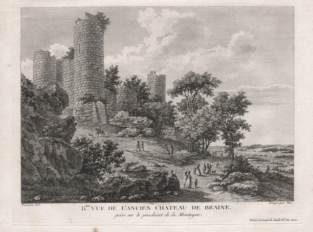 Braine Chateau Aisne Hauts-De-France Estampe Rotocalco Engraving Incisione 1780