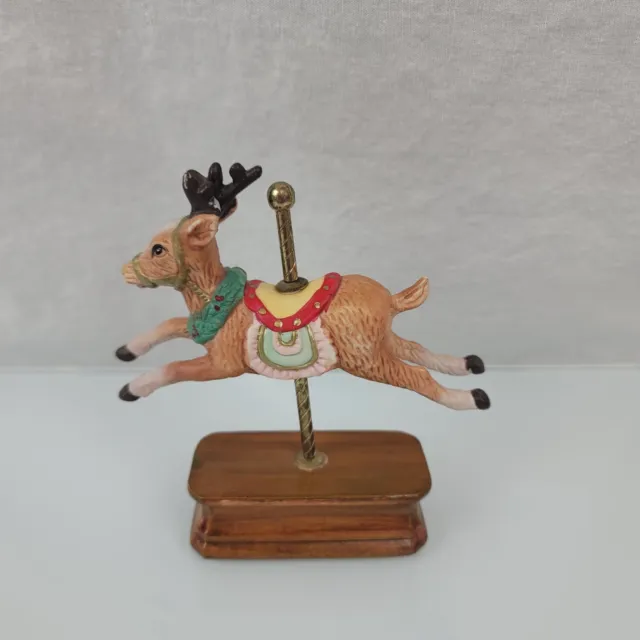 Vintage Porcelain / Ceramic  Carousel Brown Reindeer  on Metal Pole & Wood Box