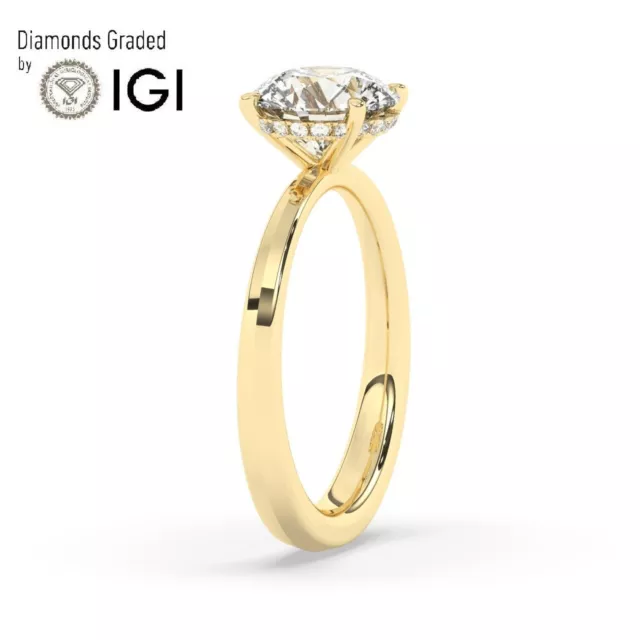 IGI,2 CT Round Cut Lab-Grown Diamond Hidden Halo Engagement Ring,18K Yellow Gold