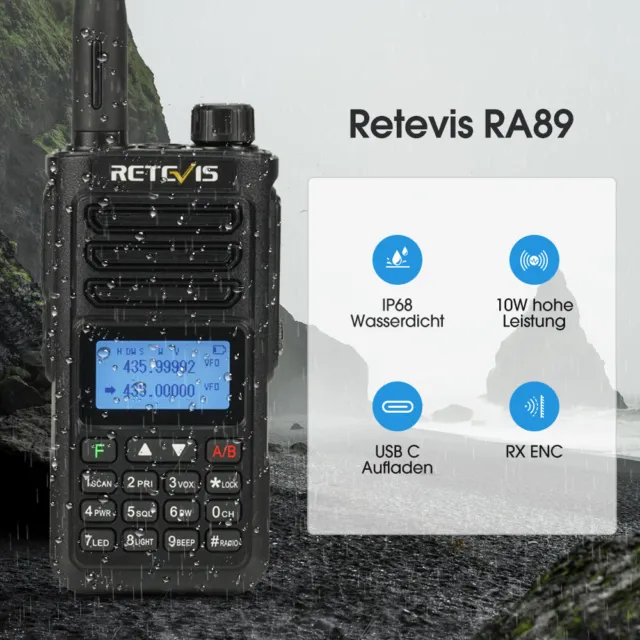 2*Retevis RA89 IP68 Wasserdichtes Hochleistungs-Zweiwege-Funkgerät Walkie-Talkie 3