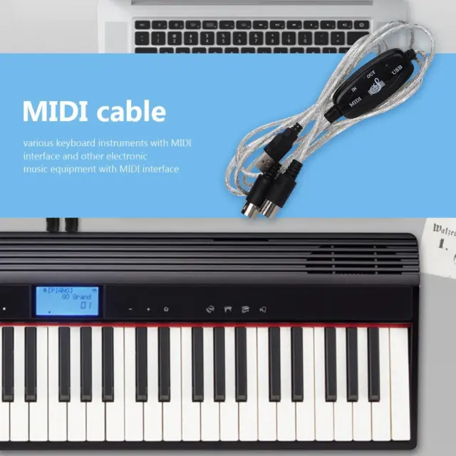 USB In-Out MIDI Interface Cable Converter PC to Music Keyboard Adapter Cord