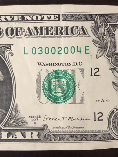 Fancy LOW Serial Number One Dollar Bill Series 2017 Super Sum of 9 Five 0s Crisp