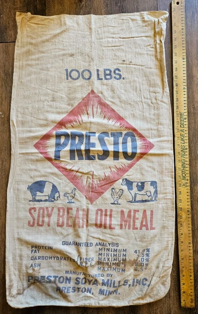 Vtg. Preston, Mn. Preston Soya Mills Inc. 100 Lb. Feed Bag