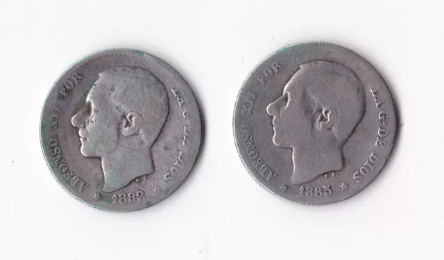 Alfonso XII : Lote 2 piezas de 1 Peseta ( 1882 y 1885 ) PLATA