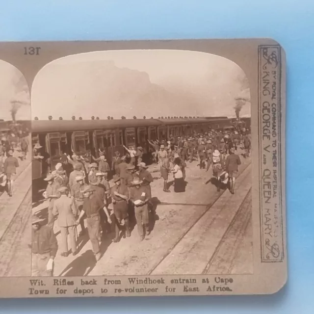 South Africa WW1 Stereoview 3D RP C1916 Local Troops Board Train Cape Town