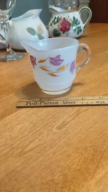 VTG Creamer Bartlett Collins Frosted Glass Pink Floral & Gold Leaves Handpainted