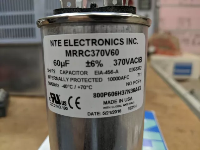 NTE Electronics MRRC370V60 CAPACITOR MOTOR RUN 60 UF 370V 6% TOLERANCE ROUND