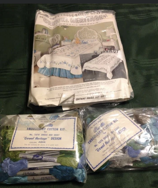Kit de doble talla vintage Bucilla Jiffy punto de cruz no 1678 Crewel Heritage