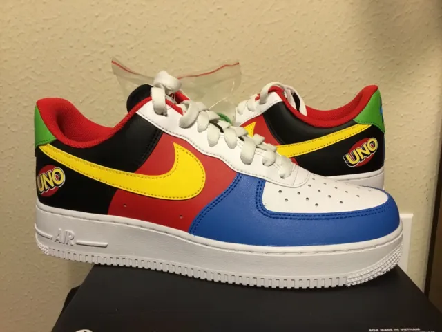 New 9 Nike Air Force 1 '07 QS Shoes "UNO" White Black Blue Red DC8887-100 Men