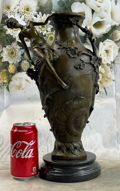 Florero De Figura Flor Art Déco Estilo Nouveau 100% Puro Bronce Pieza Central