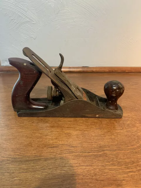 Vintage Stanley Wood Plane No. 4 Orange Woodworking Carpentry Tool USA
