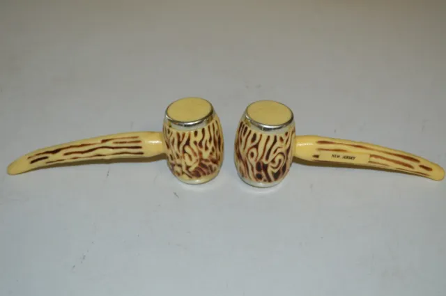 Vintage Salt Pepper Set Souvenir Pipe NEW JERSEY Faux Carved Corn Cob Gold Trim