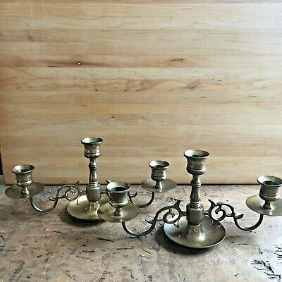 Ornate Brass Candelabra Candle Holder Candle Stick Pair Stamped EB Art Deco