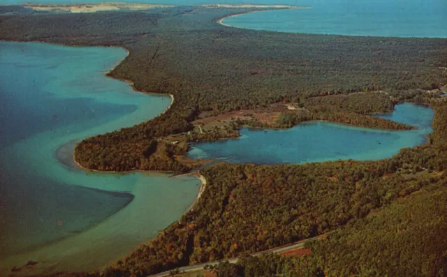 Postcard MI Leelanau County Michigan Glen Lake Aerial View Vintage PC H9982