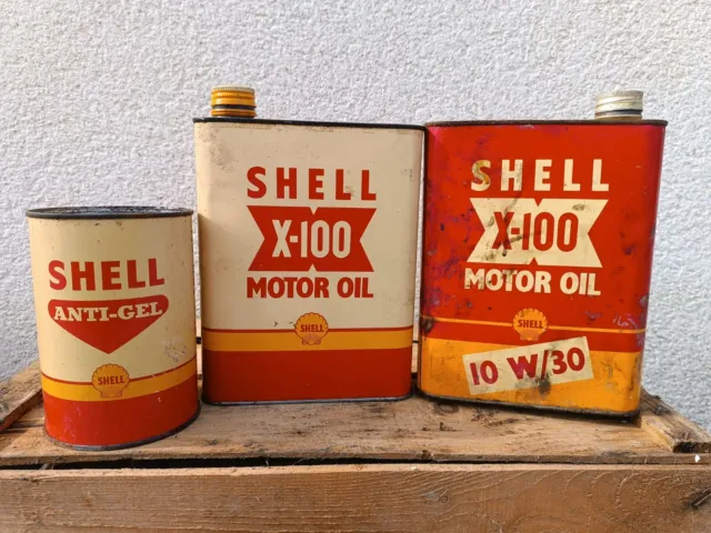 Lot Bidons Huile Shell VIDE Anciens Garage