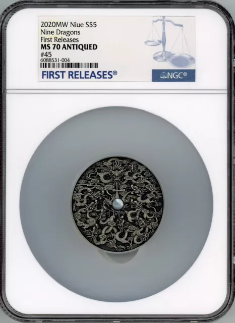 NINE DRAGONS CHINESE LEGENDS 2020 NIUE $5 2oz SILVER COIN NGC MS70 FIRST RELEASE