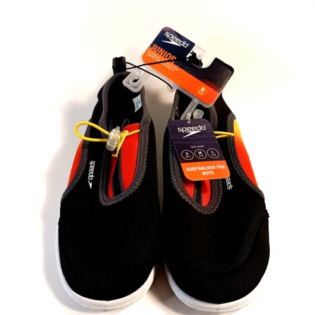New Speedo Surf Walker Pro Water Shoes Black Gray Junior Youth Boy's Medium 2/3
