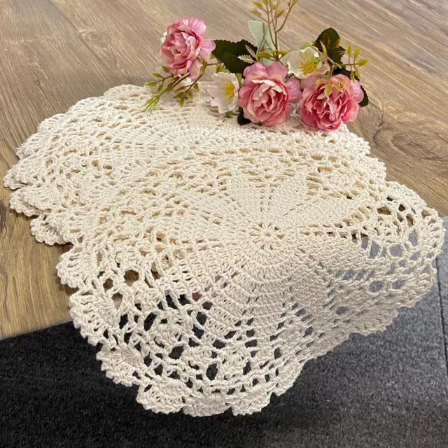 10 Inch Lace Cotton Doilies Crochet Handmade Table Placemats, Beige, Pack of 4