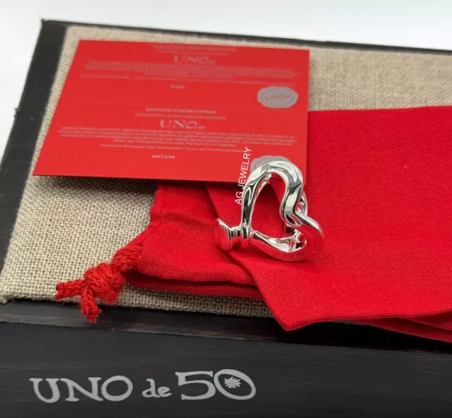 NEW UNO DE 50 NAILED HEART Ring • AUTHENTIC w/ COA • Silver Boho Heart ...