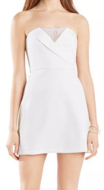 BCBG Max Azria 'Madelaine' ~White Crepe Lace Inset Shift Party Dress 12 NEW $298