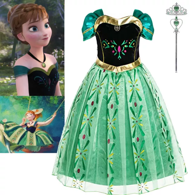 Girls Frozen Anna Princess Fancy Dress Queen Cosplay Party Costume Kids Outfit