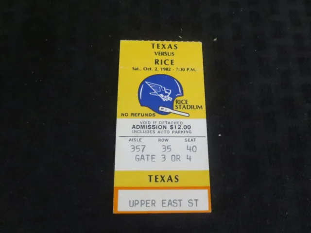 Texas Longhorns Football Ticket  VS Rice Owls Oct 2, 1982 #2
