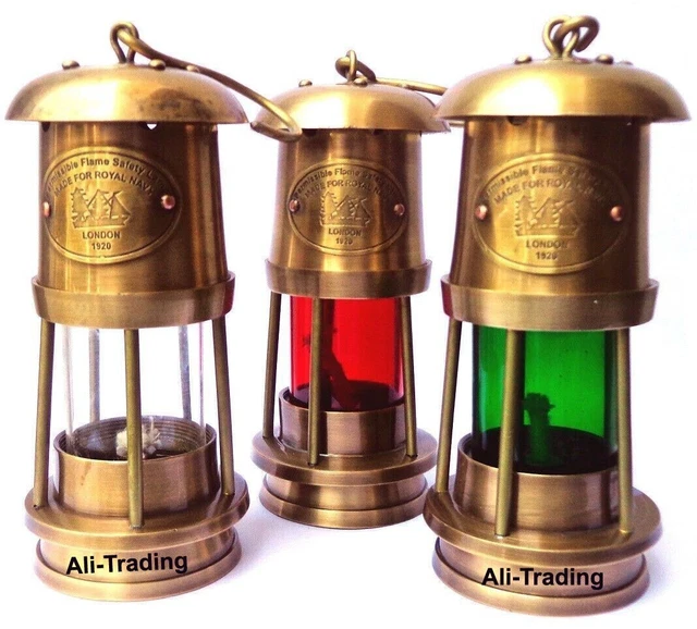 Antik Messing Set Mit 3 Miner Öl Lampe Nautisch Maritime Laterne 6 " Zoll Höhe