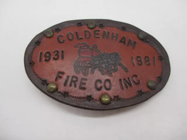 Vintage Coldenham NY Fire Department 50 Year Anniversary Leather Belt Buckle