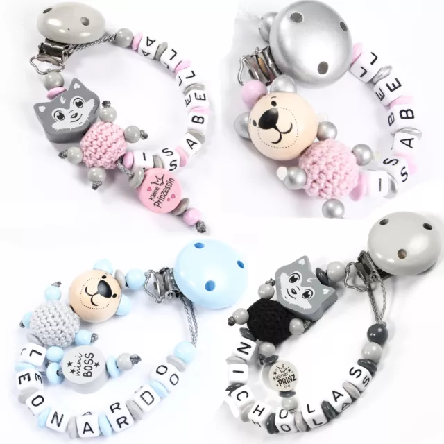 Schnullerkette mit Namen Nuckelkette personalisiert Baby♥Geburt♥Taufe♥Geschenk