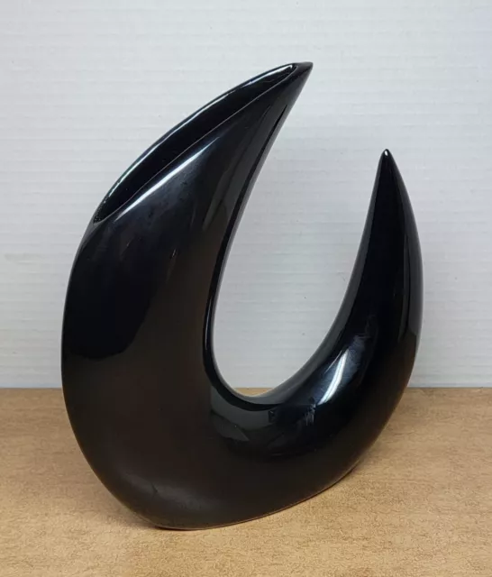 Mid Century Modern ~ TOYO ~ Ikebana Vase Black Crescent Japan ~ Kimura Yokkaichi