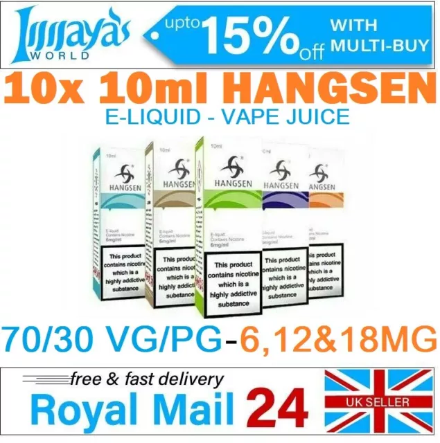 HANGSEN E LIQUID x 10 10ml Ecig Vape E-Liquid 70/30 PG/VG in 6mg 12mg 18mg  £12.59