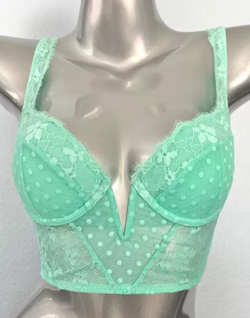 Victorias Secret Nwt Green Dot Dream Angels Lightly Lined Sexy V Long Lace Bra