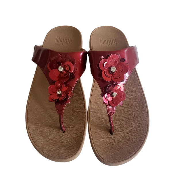 Fitflop LuLu Flower Women's Size 11 Fire Red Post Toe Thong Sandals