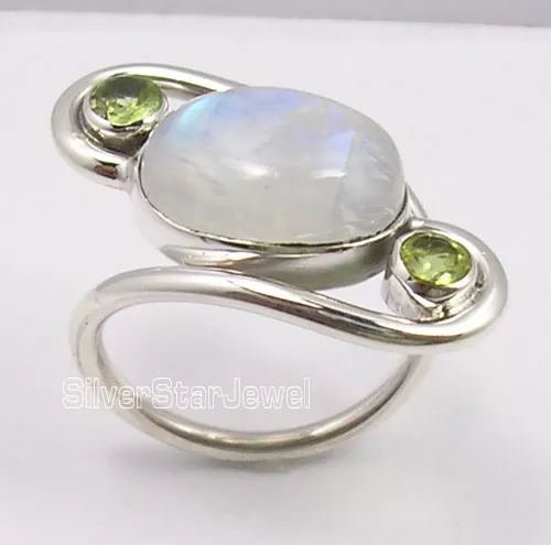 Back to School Big Sales 925 Silver MOONSTONE & PERIDOT Ring Any Size 5.7 Grams 2