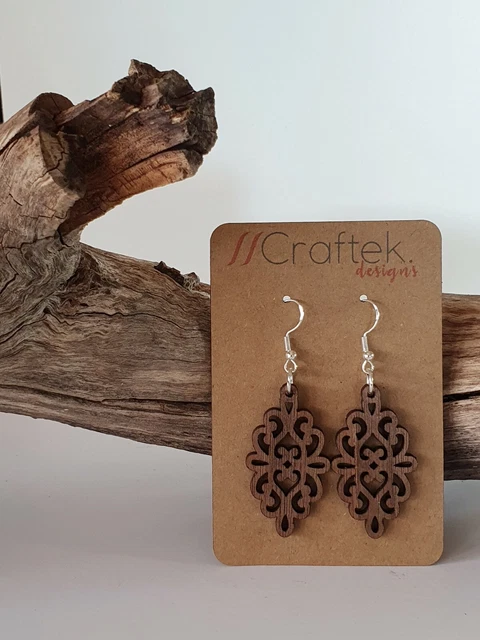 Laser cut wood earrings deals