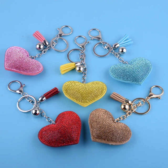 Heart Keyring Crystal Rhinestone Keychain Pendant Purse Bag Handbag Charm Decor