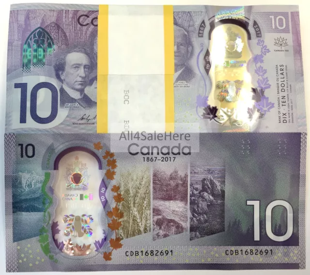 2017 Bank of Canada $10 150 Anniversary Commemorative Polymer Banknote Bill UNC