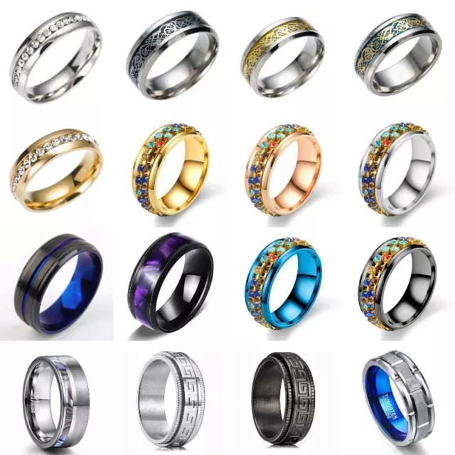 Fashion Titanium Punk Rings Men Stainless Steel Wedding Party Jewelry Size 7-13