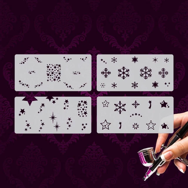 Stencil per aerografo e nailart set Natale-W11 stelle fiocchi di neve 4 pz.