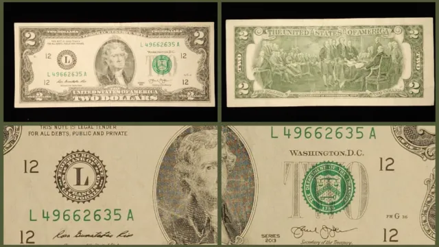 2013 Double (6's) Serial Number $2 Dollar Bill
