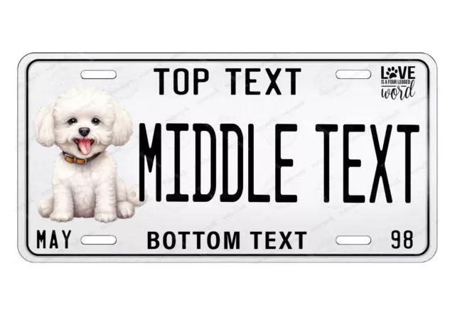 Bichon Frise Puppy White License Plate Tag Personalized Any State Auto ATV bike