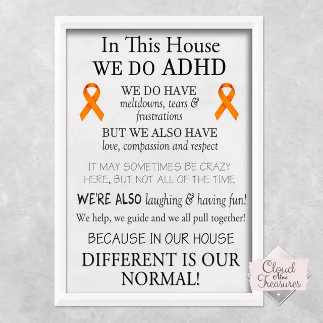 ADHD awareness Print a4 Family Home House Rules Wall Art Photo