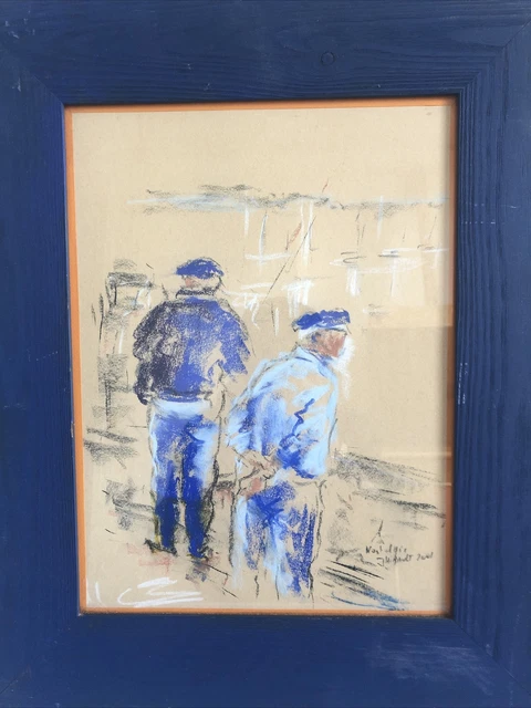 Aquarelle A. Ravallec Pêcheurs Ramendage Filets Port Concarn