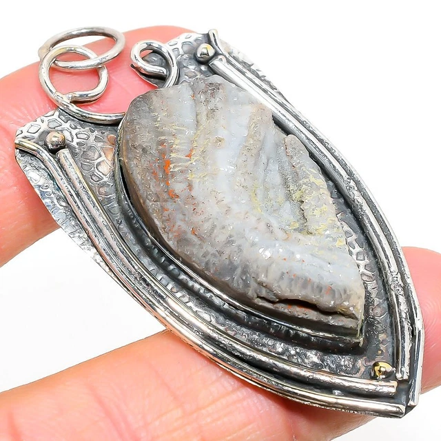 Desert Rose Druzy Gemstone Handmade 925 Sterling Silver Jewelry Pendant 2.68"