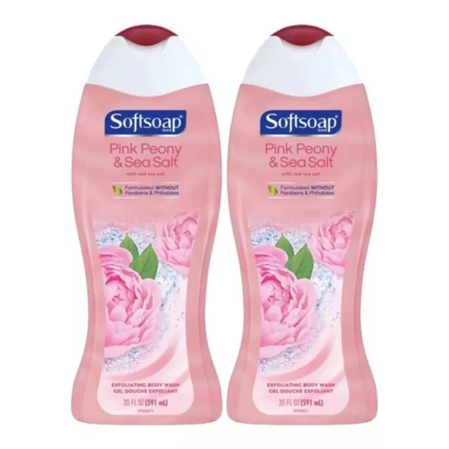 Softsoap Pink Peony & Sea Salt Exfoliating Body Wash, 20 oz (Pack of 2)